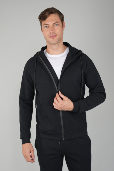 Erkek Pamuk Likralı Siyah Eşofman Üstü