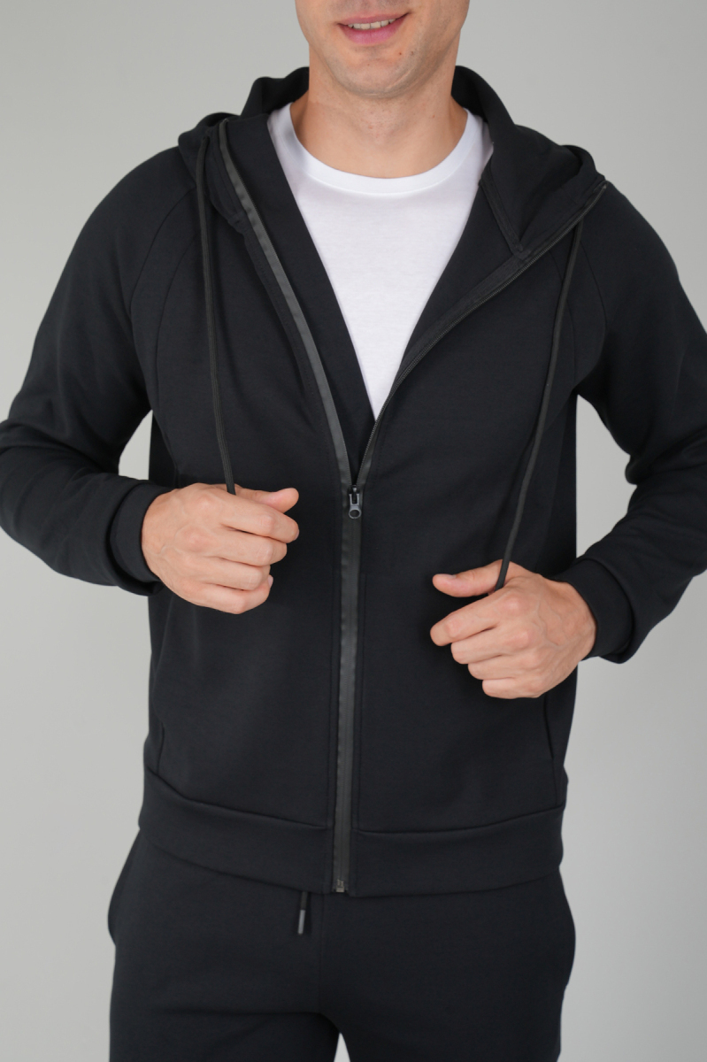 Erkek Pamuk Likralı Siyah Eşofman Üstü (1)