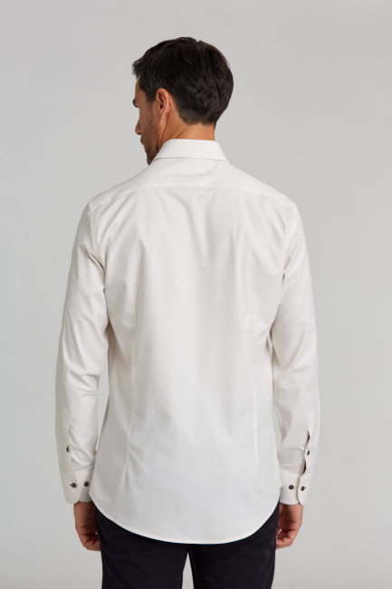 İtalyan Yaka Gizli Düğmeli Uzun Kollu Ekru Spor Erkek Gömlek - 2