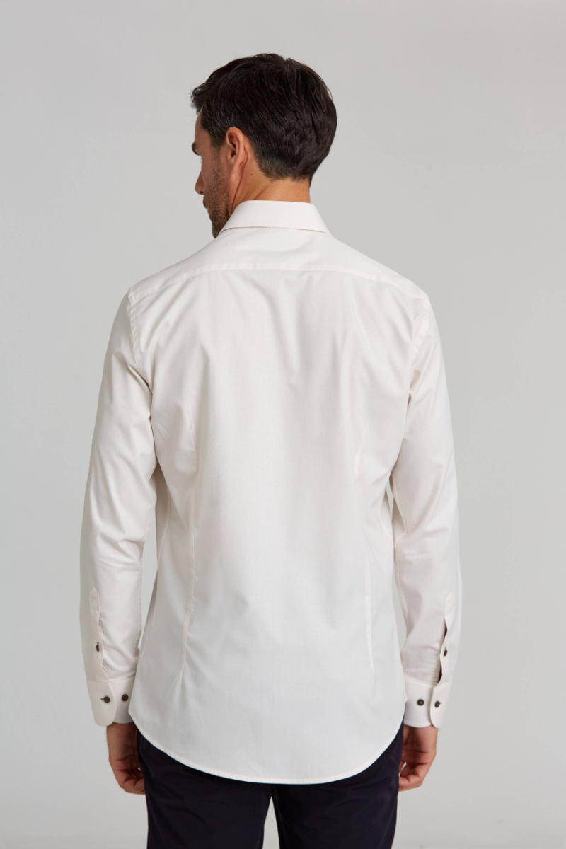 İtalyan Yaka Gizli Düğmeli Uzun Kollu Ekru Spor Erkek Gömlek (1)