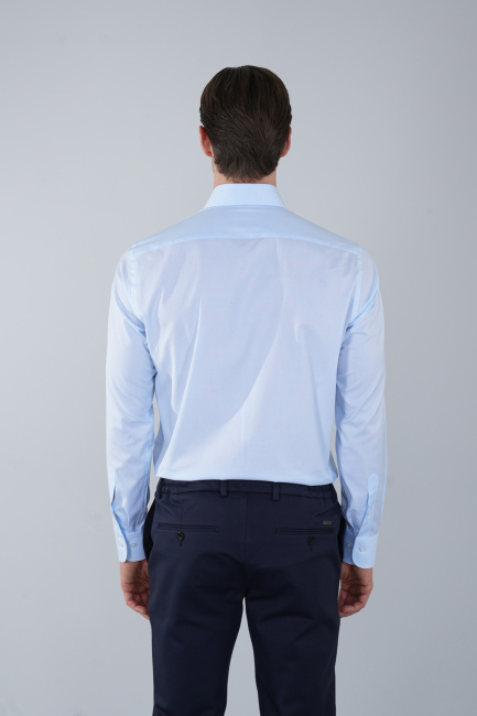 İtalyan Yaka Regular Fit Açık Mavi Uzun Kol Cepsiz Erkek Gömlek - 2