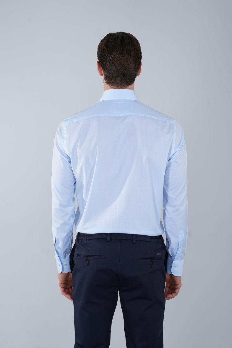 İtalyan Yaka Regular Fit Açık Mavi Uzun Kol Cepsiz Erkek Gömlek (1)