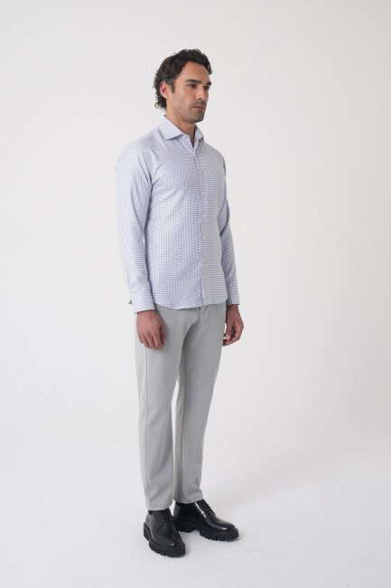 Regular Fit İtalyan Yaka Pamuk Lacivert Erkek Gömlek - 4