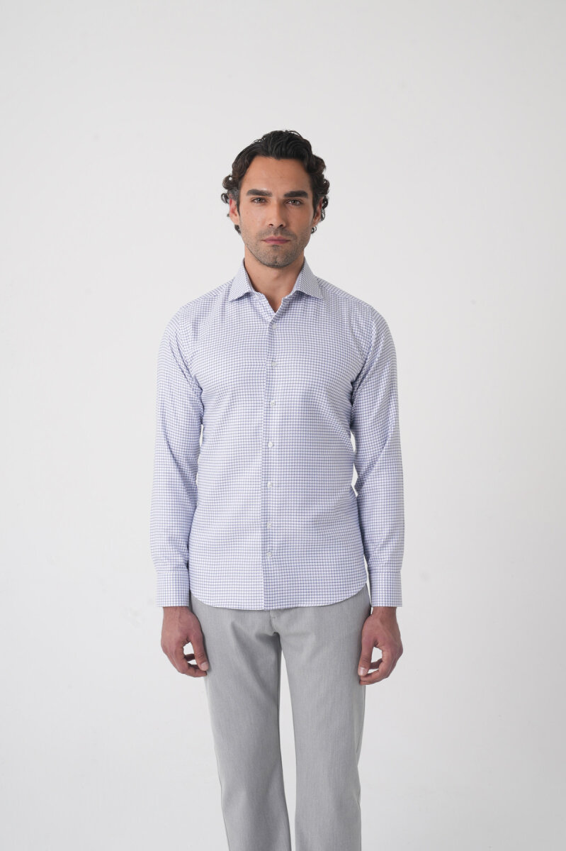 Regular Fit İtalyan Yaka Pamuk Lacivert Erkek Gömlek - 1