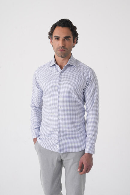 Regular Fit İtalyan Yaka Pamuk Lacivert Erkek Gömlek (1)