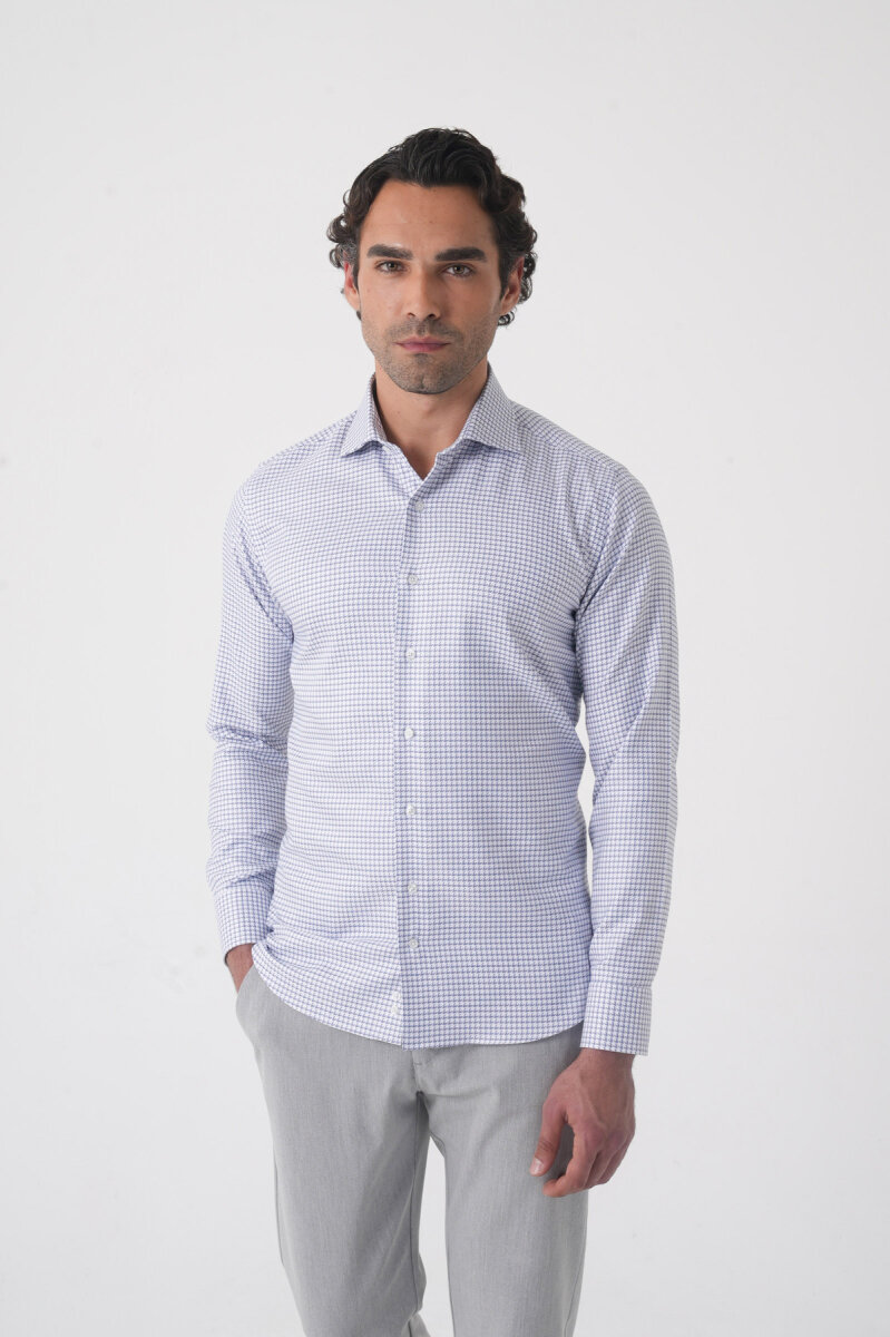 Regular Fit İtalyan Yaka Pamuk Lacivert Erkek Gömlek - 2