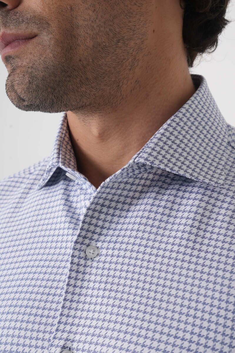 Regular Fit İtalyan Yaka Pamuk Lacivert Erkek Gömlek - 6