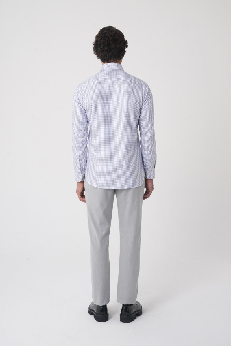 Regular Fit İtalyan Yaka Pamuk Lacivert Erkek Gömlek - 5