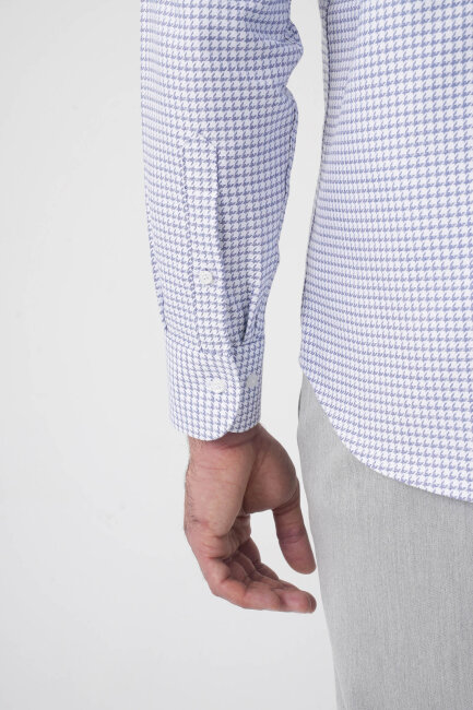 Regular Fit İtalyan Yaka Pamuk Lacivert Erkek Gömlek - 7