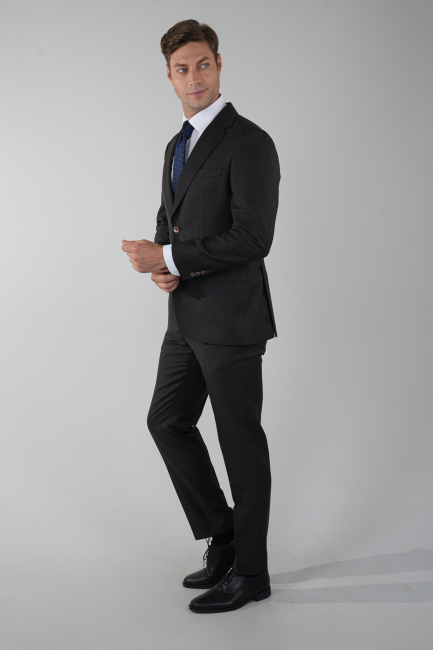 Kahve Comfort Fit Kruvaze Yaka Sedef Düğmeli 6 Drop Yün Takım Elbise - 5