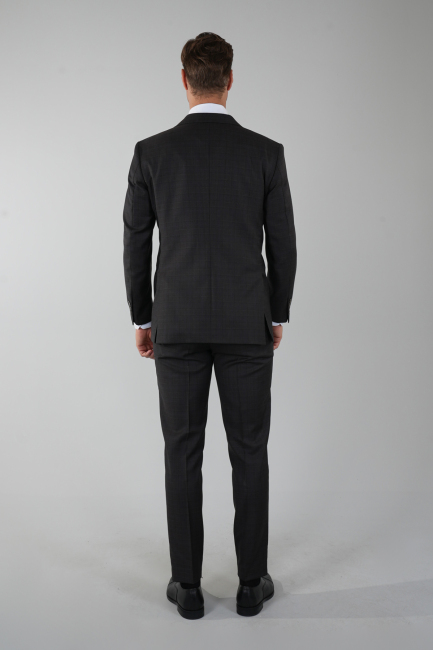 Kahve Comfort Fit Kruvaze Yaka Sedef Düğmeli 6 Drop Yün Takım Elbise - 2