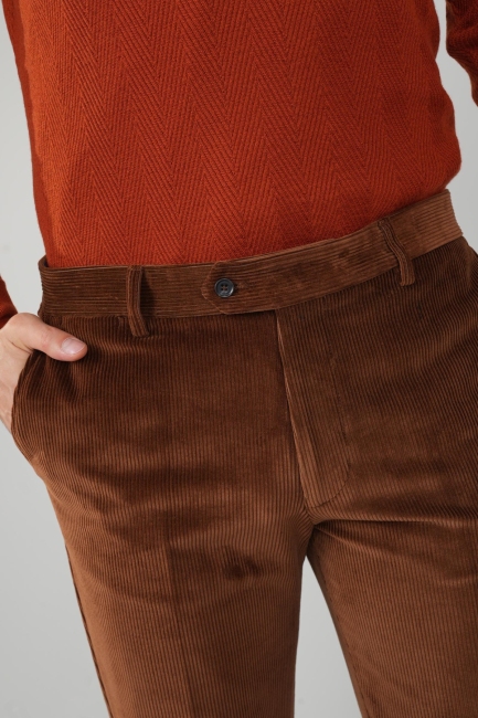 Kahve Kadife Pamuk Modal Likralı Esnek Rahat 4 Cepli Erkek Pantolon - 4