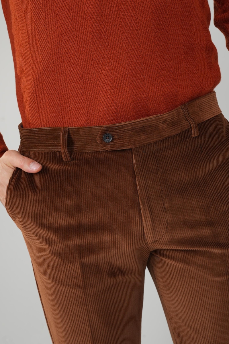 Kahve Kadife Pamuk Modal Likralı Esnek Rahat 4 Cepli Erkek Pantolon - 4