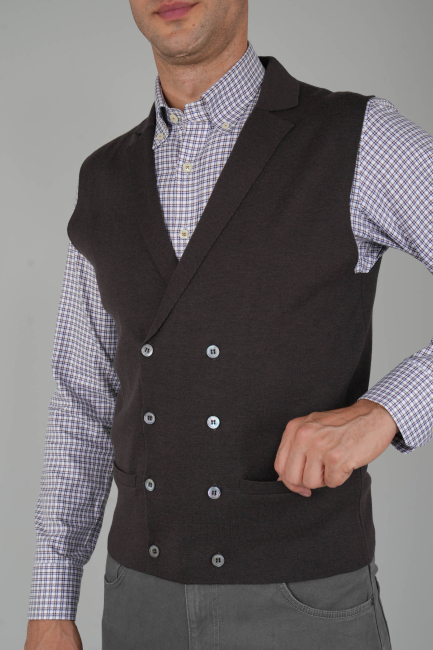 Kahve Kruvaze Yün Erkek Yelek - 3