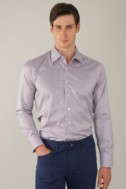 Kırmızı Uzun Kol Klasik Z Yaka Cepsiz Erkek Gömlek   - 1