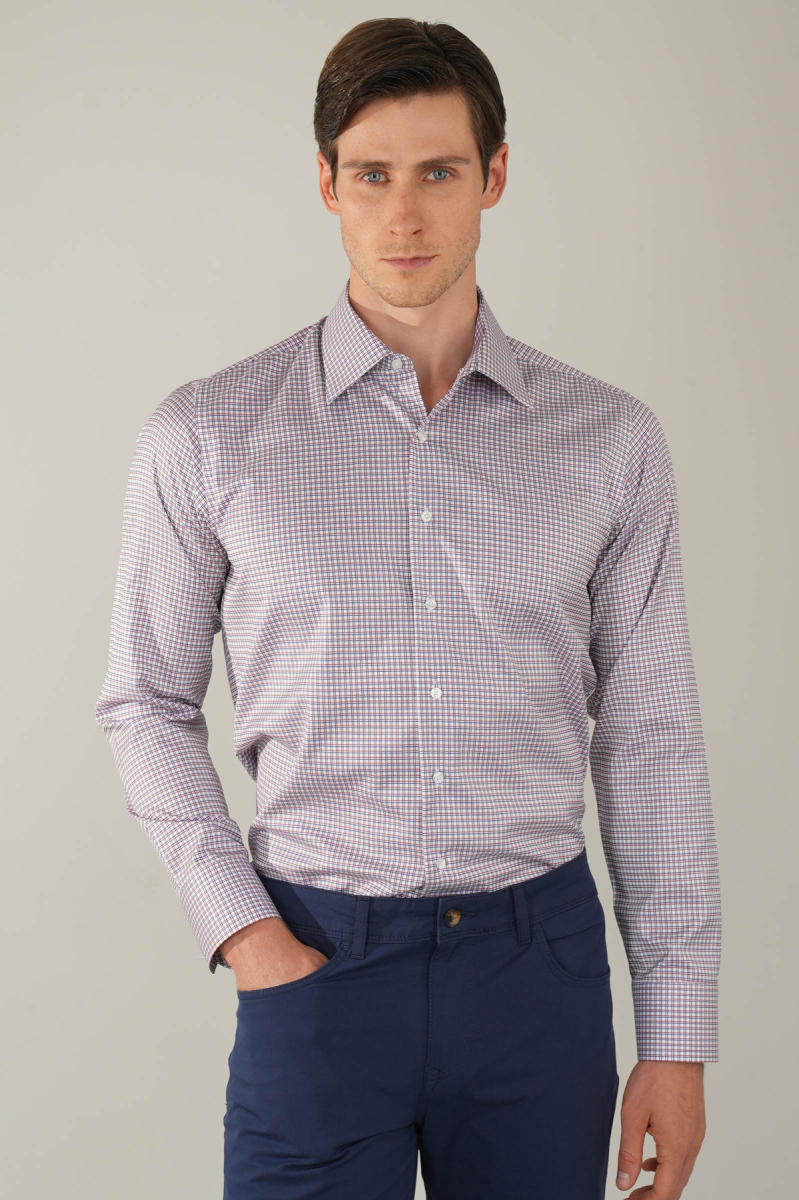 Kırmızı Uzun Kol Klasik Z Yaka Cepsiz Erkek Gömlek  