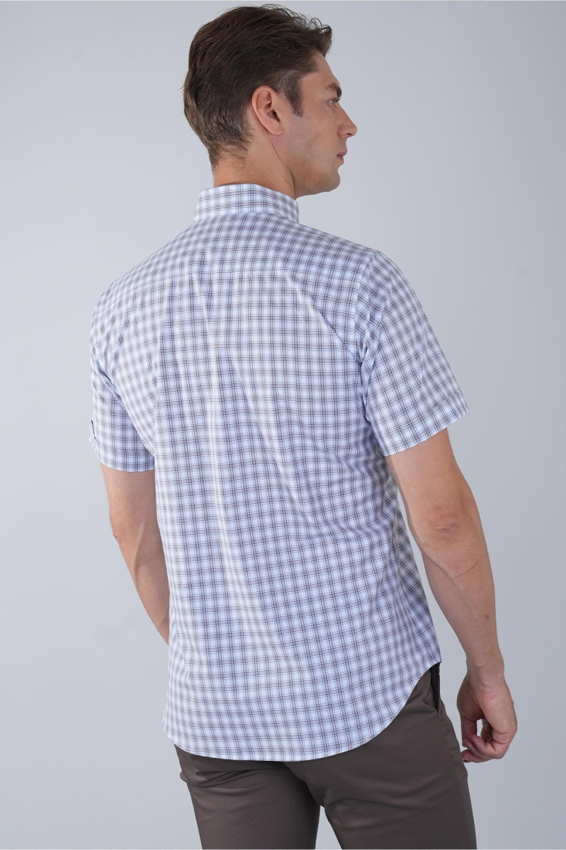 Kısa Kol Paşa Yaka Tek Cep Pamuk Kahve Erkek Gömlek (1)