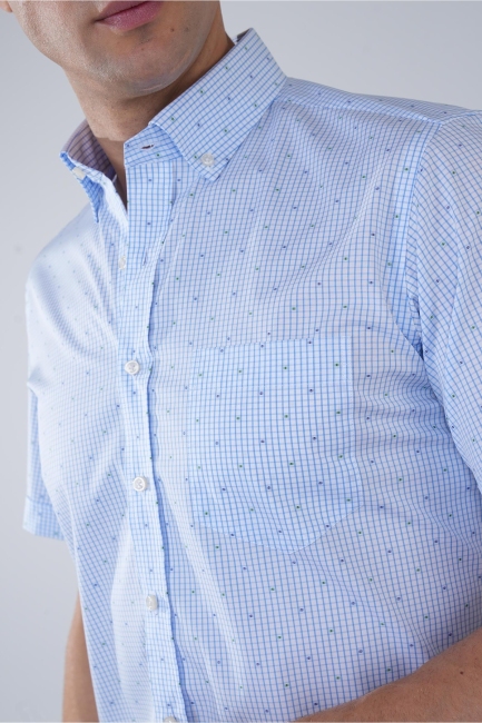 Kısa Kol Paşa Yaka Tek Cep Pamuk Mavi Erkek Gömlek - 3