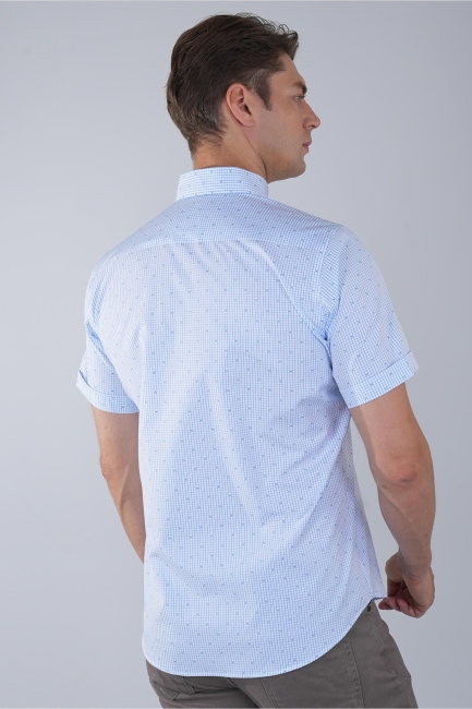 Kısa Kol Paşa Yaka Tek Cep Pamuk Mavi Erkek Gömlek - 2