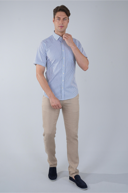 Kısa Kol Paşa Yaka Tek Cep Pamuk Yeşil Erkek Gömlek - 5