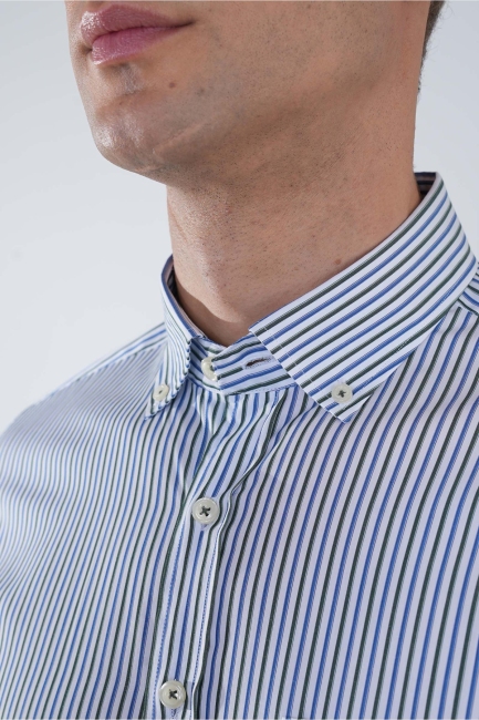 Kısa Kol Paşa Yaka Tek Cep Pamuk Yeşil Erkek Gömlek - 3