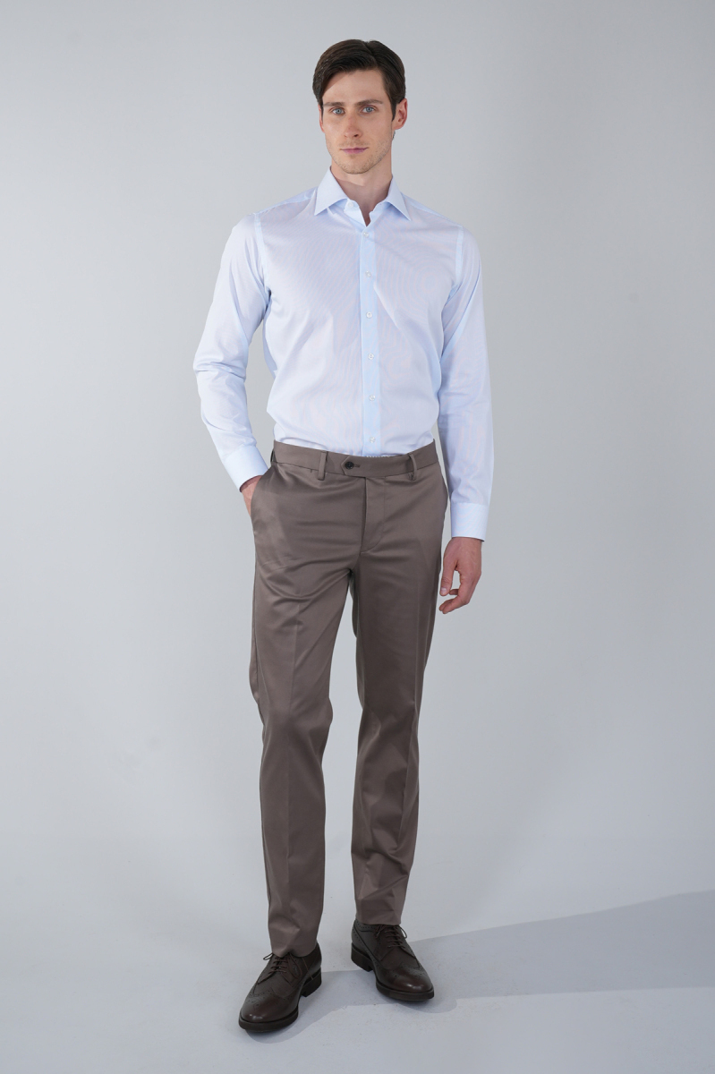 Regular Fit Cepsiz Pamuk Mavi Erkek Gömlek - 5