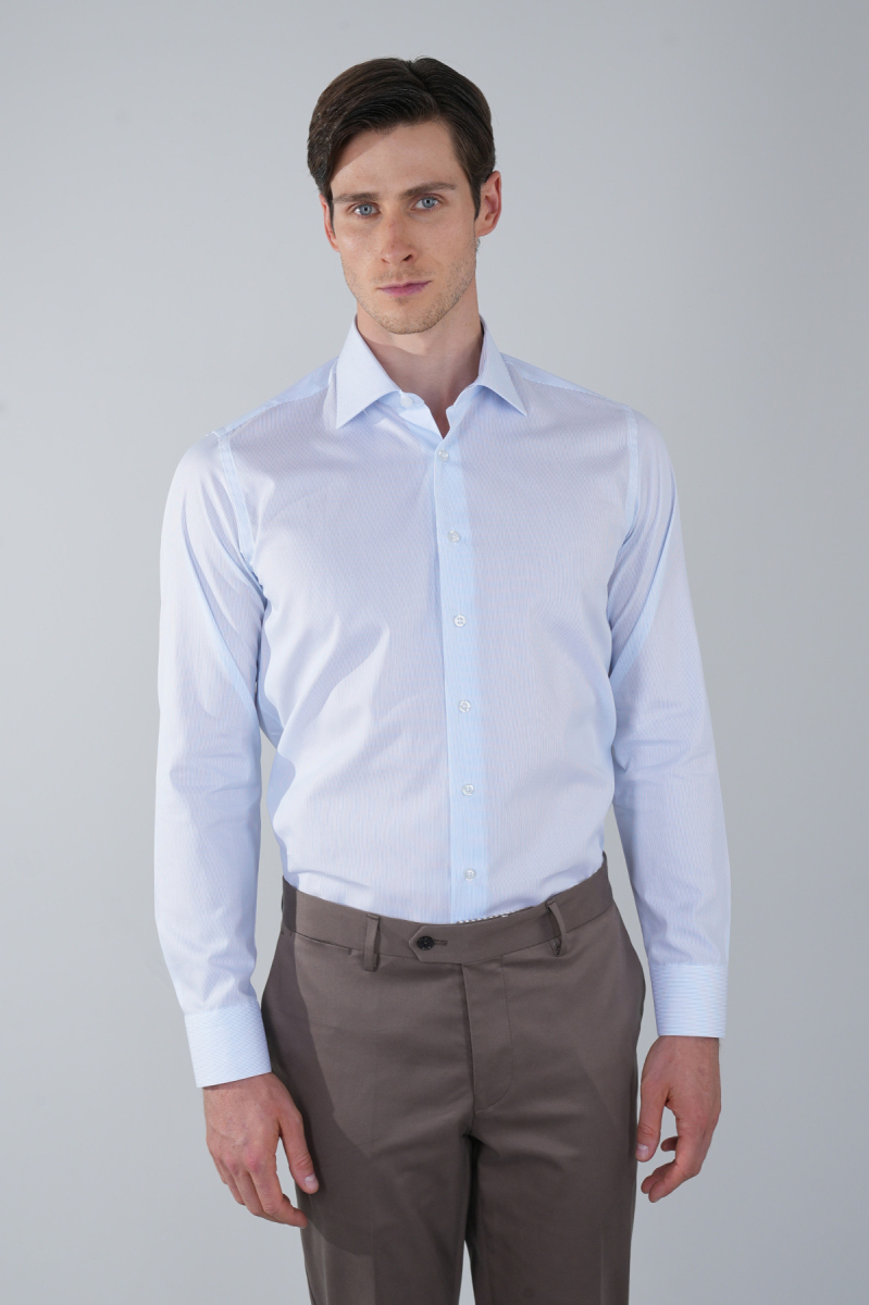 Regular Fit Cepsiz Pamuk Mavi Erkek Gömlek