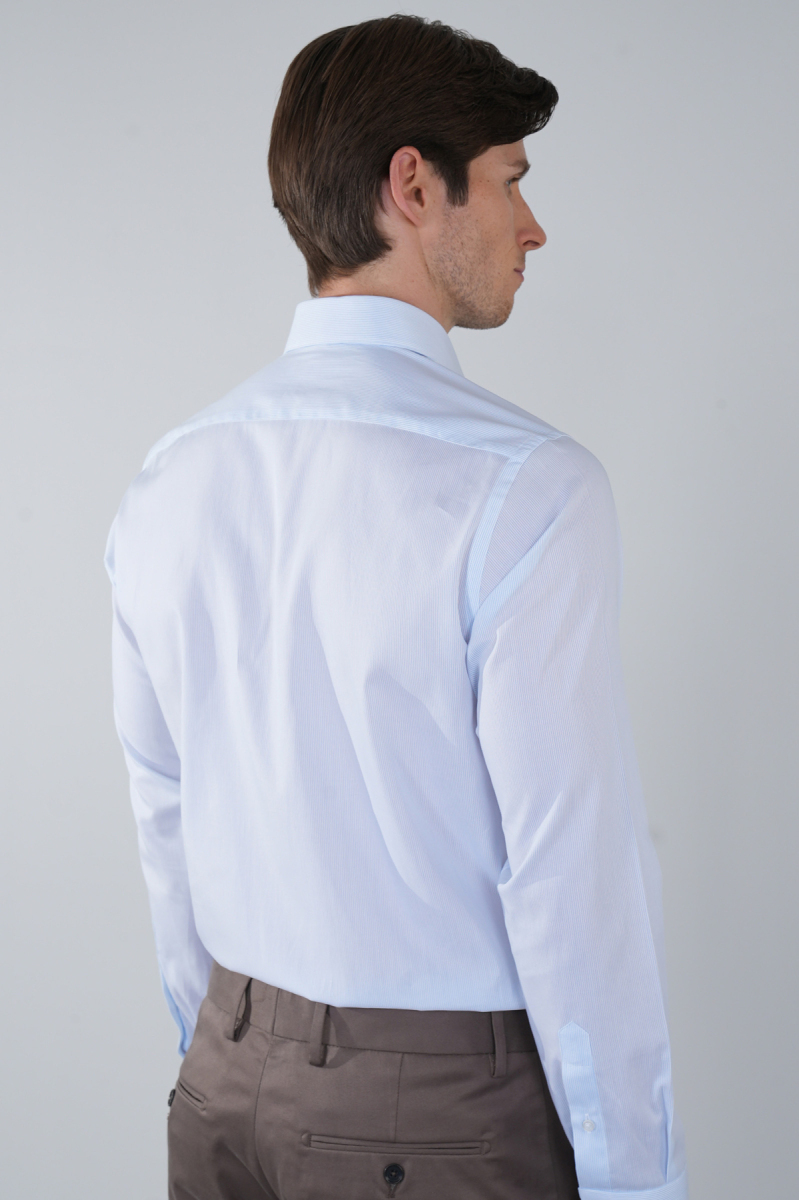 Regular Fit Cepsiz Pamuk Mavi Erkek Gömlek (1)