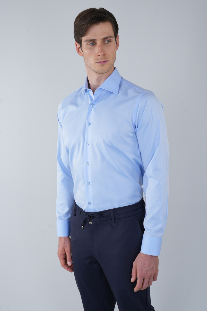 Klasik Yaka Regular Fit Mavi Uzun Kol Cepsiz Erkek Gömlek