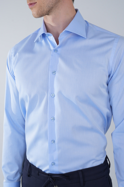 Klasik Yaka Regular Fit Mavi Uzun Kol Cepsiz Erkek Gömlek - 3