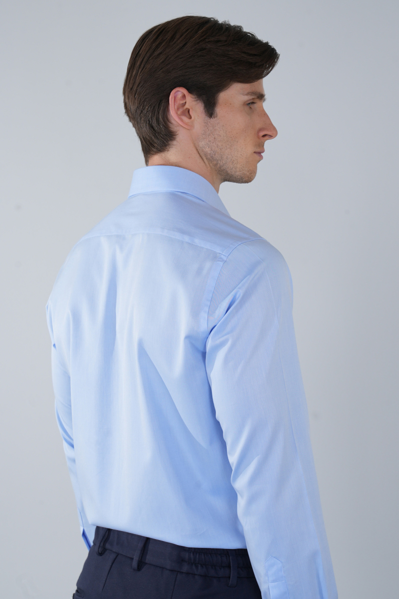 Klasik Yaka Regular Fit Mavi Uzun Kol Cepsiz Erkek Gömlek (1)