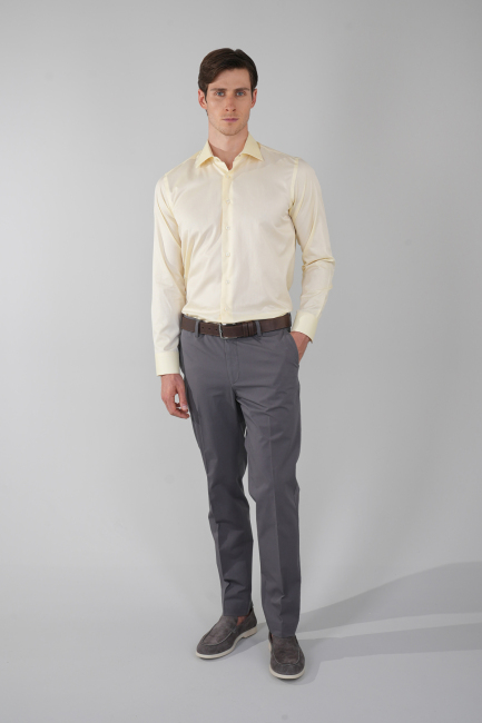 Klasik Yaka Regular Fit Sarı Uzun Kol Cepsiz Erkek Gömlek - 5