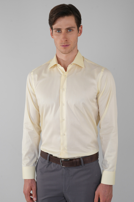 Klasik Yaka Regular Fit Sarı Uzun Kol Cepsiz Erkek Gömlek 