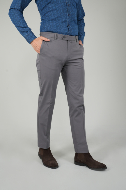 Koyu Gri Pamuk 4 Cepli Pilesiz Erkek Pantolon - 1