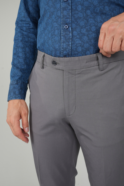 Koyu Gri Pamuk 4 Cepli Pilesiz Erkek Pantolon - 3