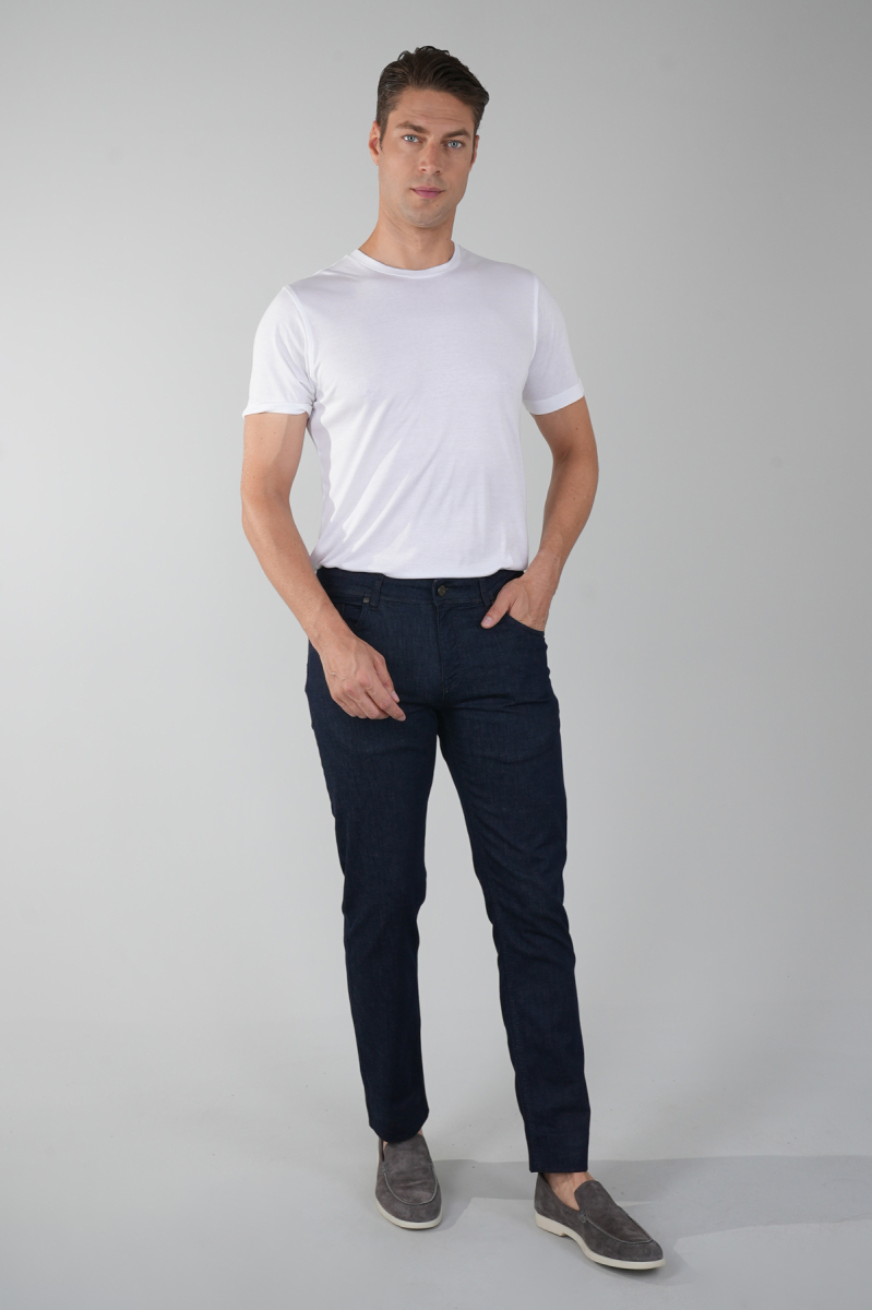 Koyu Lacivert Denim Pamuklu 5 Cepli Erkek Pantolon - 5