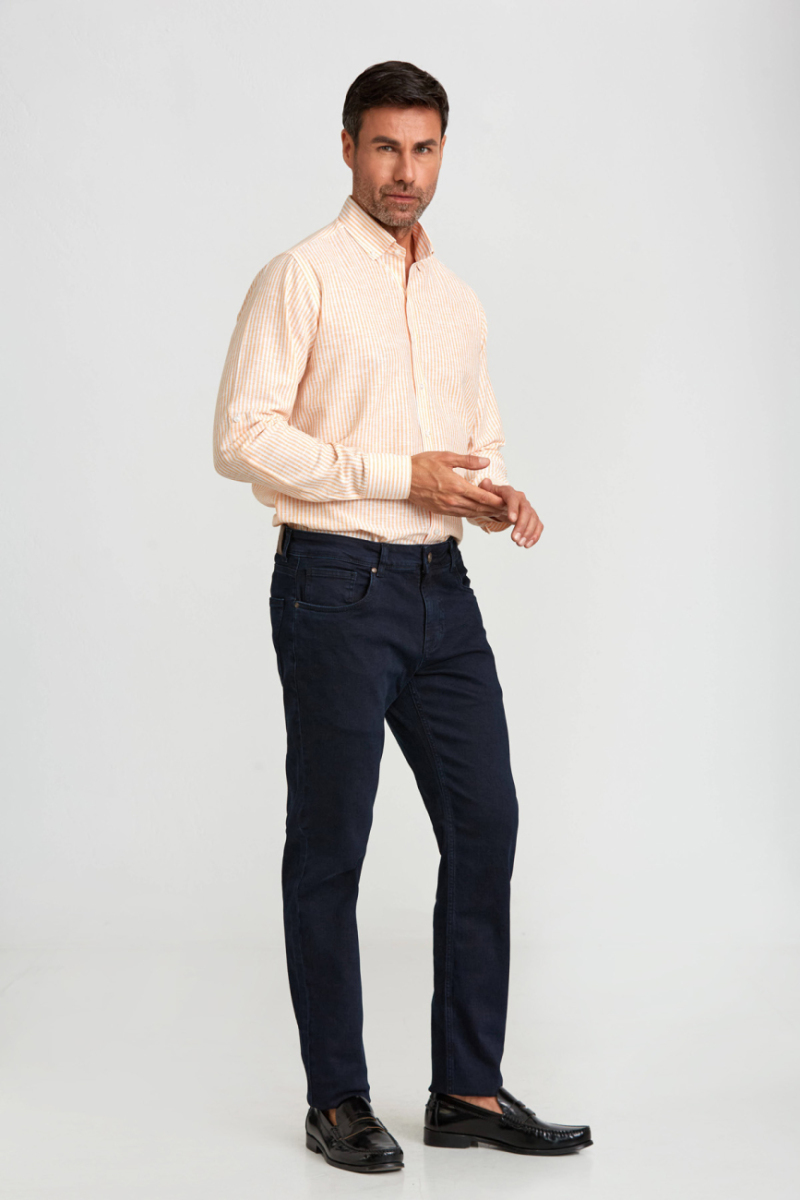 Koyu Lacivert Pamuklu Denim 5 Cepli Erkek Pantolon - 4