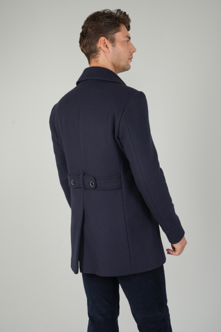 Kruvaze Düğme Detaylı Lacivert Erkek Kaban - 2