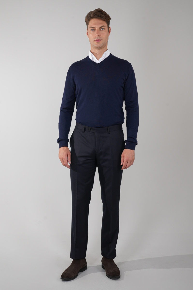 Lacivert Doğal Pamuk Pilesiz Spor Pantolon - 4