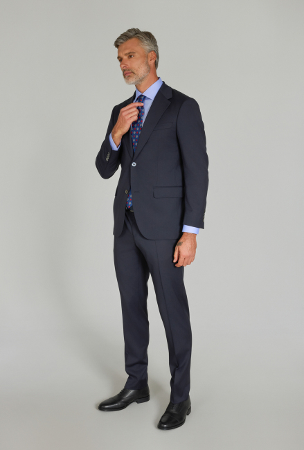 Lacivert Dokuma Mono Yaka Çift Yırtmaçlı 6 Drop Yün Klasik Takım Elbise - 3