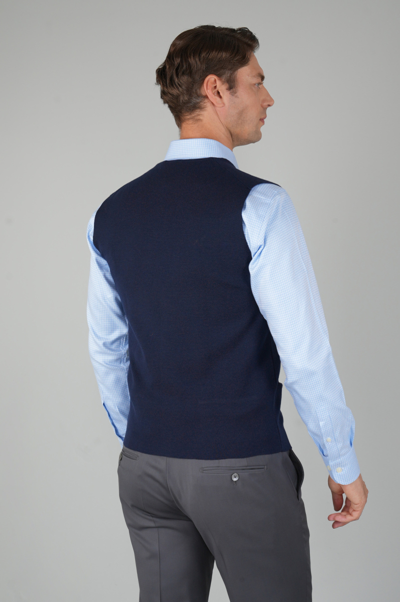 Lacivert Düz Triko Yün Erkek Yelek (1)