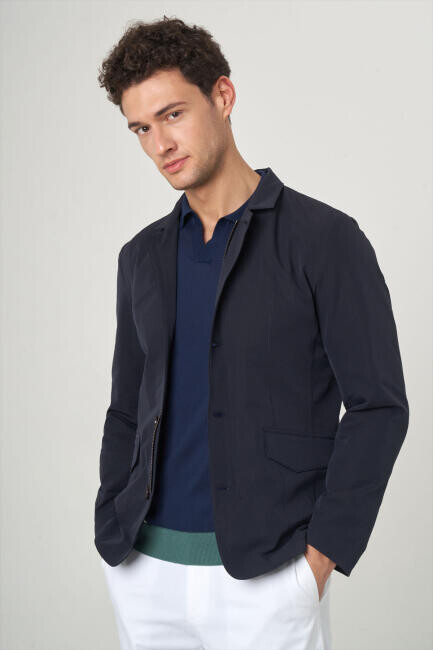 Lacivert Erkek Düğmeli Ceket Mont - 4