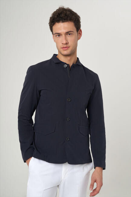 Lacivert Erkek Düğmeli Ceket Mont - 3