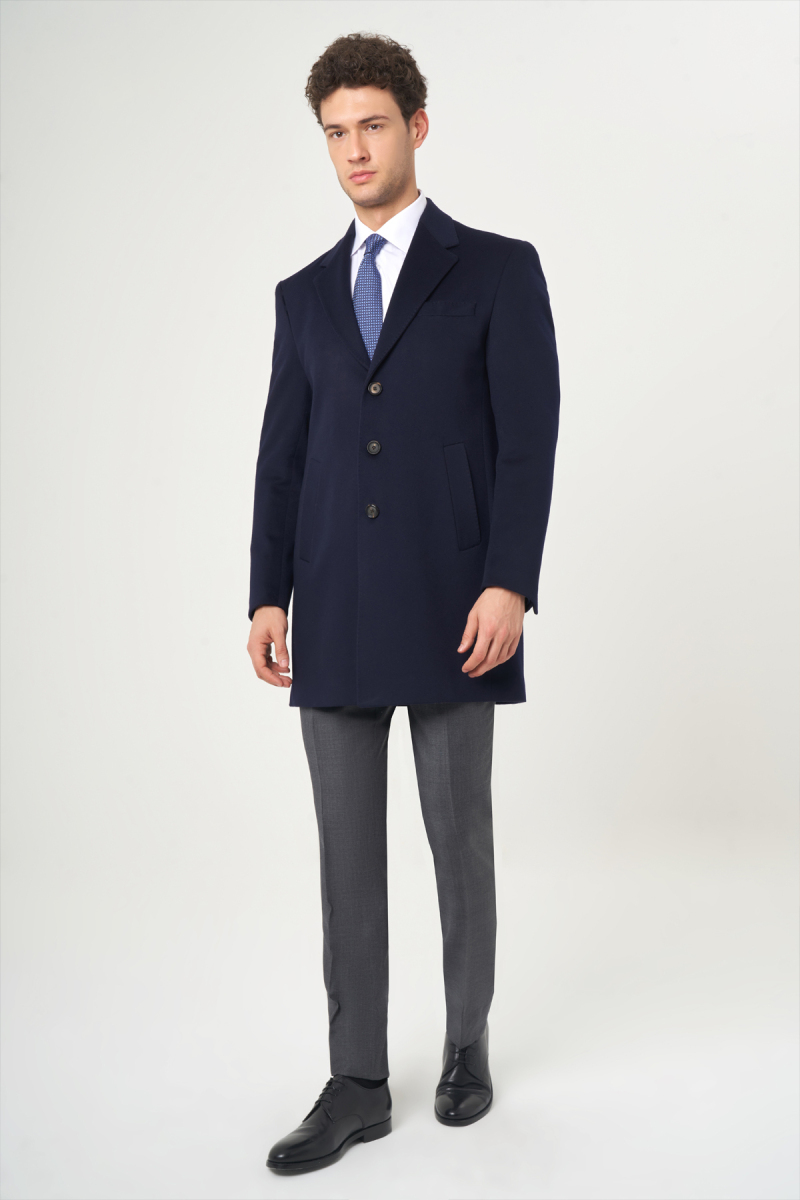 Lacivert Erkek Platium Yün Palto - 5
