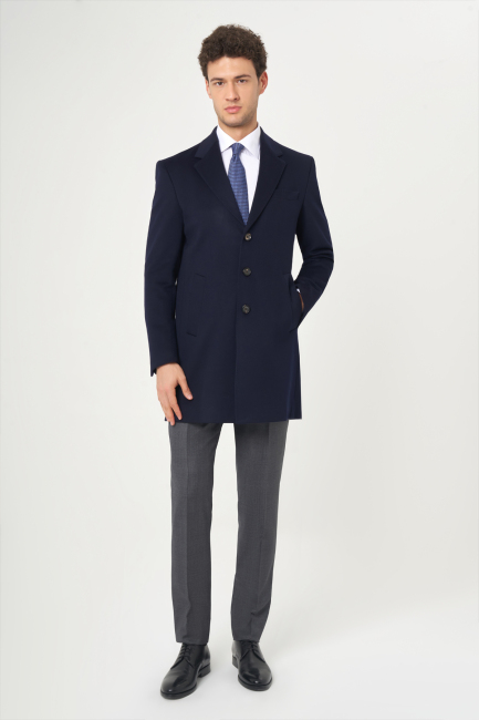 Lacivert Erkek Platium Yün Palto