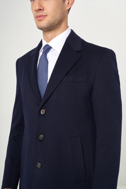 Lacivert Erkek Platium Yün Palto - 3