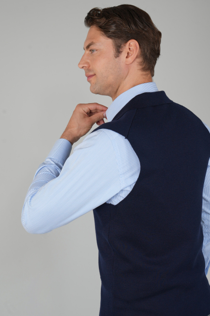 Lacivert Kruvaze Yün Erkek Yelek - 3