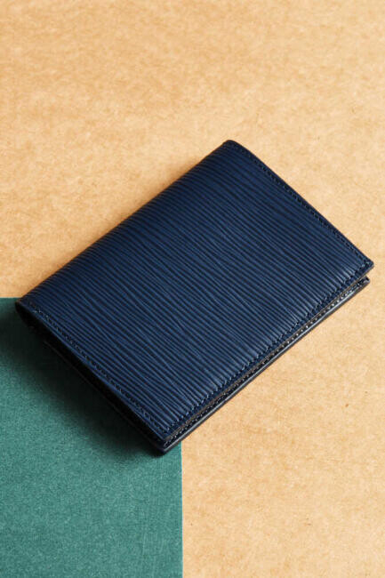 Lacivert Lazer Desenli Gerçek Deri Erkek Kartvizit - 1