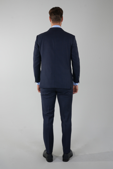 Lacivert Mono Yaka Çift Yırtmaçlı 4 Drop Yün Takım Elbise - 2