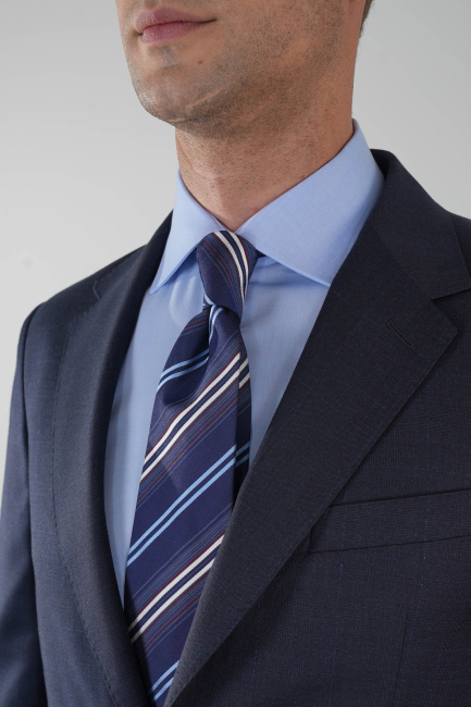 Lacivert Mono Yaka Çift Yırtmaçlı 4 Drop Yün Takım Elbise - 4